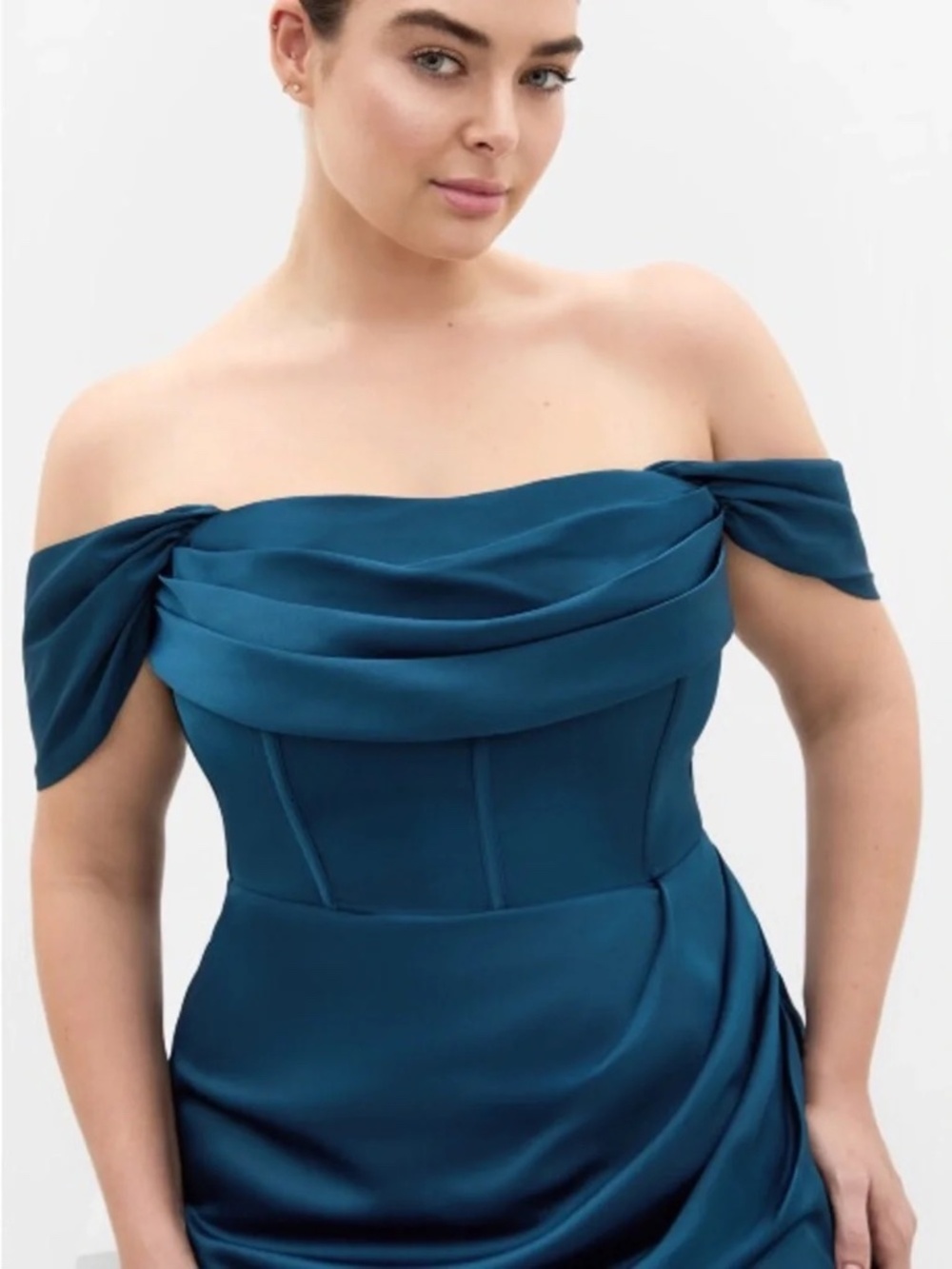 City Chic Forbidden Love Poseidon Blue Off-Shoulder Formal Maxi Gown 20 - Picture 3 of 13